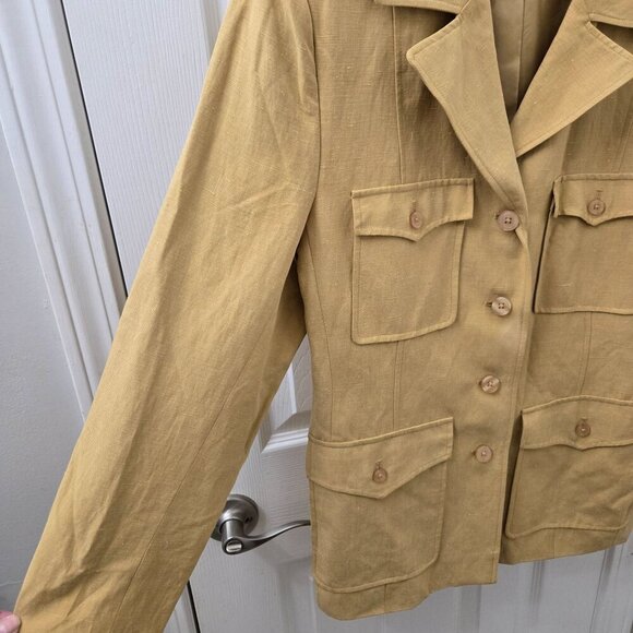 Vtg Silk Lore Blazer Jacket Medium Butterscotch Tan Safari Utility Retro Silk - Picture 8 of 14
